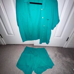 Teal Button-Up Shirt and Shorts Set